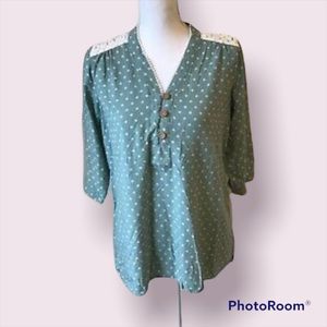 NWOT Matilda Jane Shirt Blouse Green Polka Dots  B25020